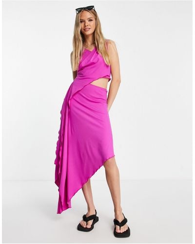 TOPSHOP Asymmetric Cutout Midi Dress - Pink