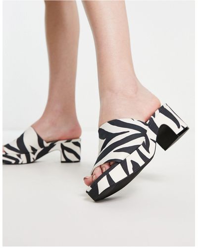 Monki Zebra Print Mid Chunky Heeled Platform Mules - Multicolour