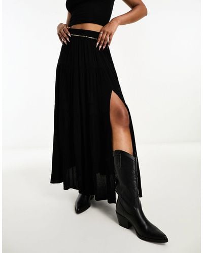 Miss Selfridge Textured Tiered Maxi Skirt - Black