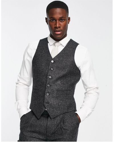 Noak British Tweed Slim Suit Waistcoat - Black