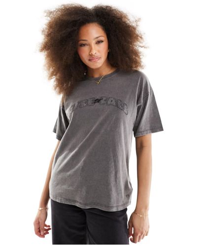 Pull&Bear T-shirt oversize grigia lavaggio acido con grafica - Grigio