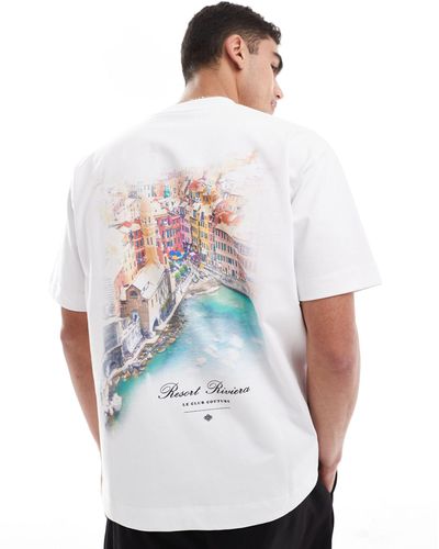 The Couture Club T-shirt bianca oversize con stampa "riviera" sul retro - Bianco