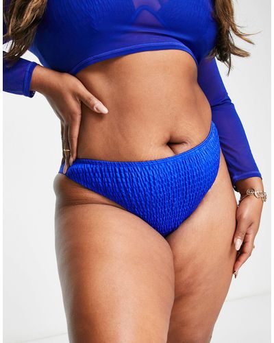 South Beach Exclusive Crinkle High Leg Bikini Bottom - Blue