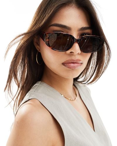 Pieces Narrow Oval Sunglasses - Brown