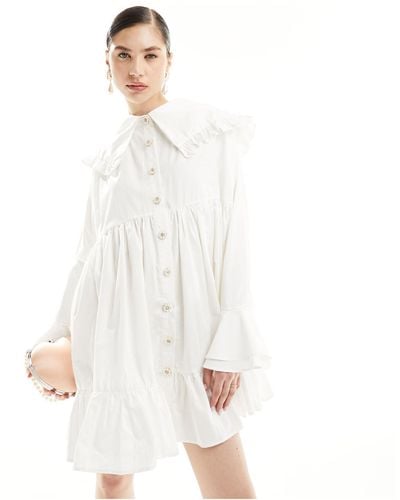 Sister Jane Curious Collared Shirt Mini Dress - White