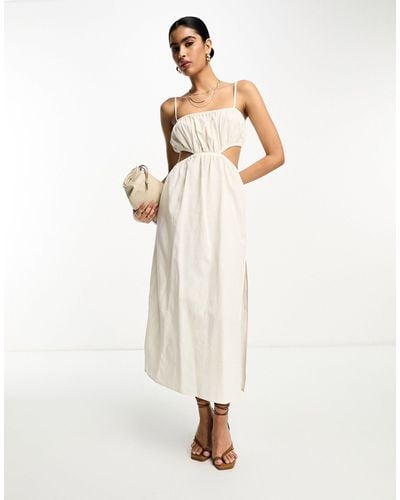 Pretty Lavish Midaxi-jurk Met Rimpels En Uitsnijding - Naturel