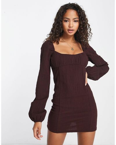 Pull&Bear Square Neck Mini Dress With Puff Sleeves - Purple