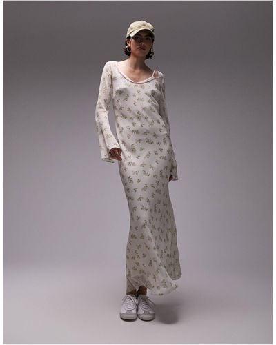 TOPSHOP Ditsy Floral Trim Detail Maxi Dress - White