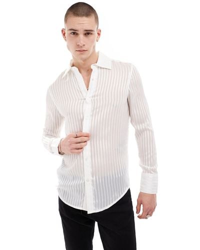 ASOS Sheer Stripe Shirt With 70's Collar - White