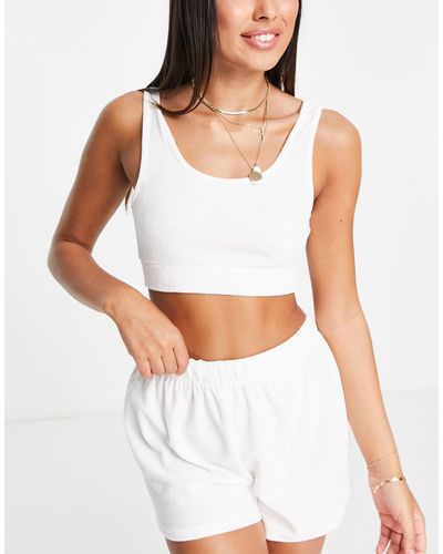 ONLY Exclusive Towelling Beach Crop Top Co-ord - White