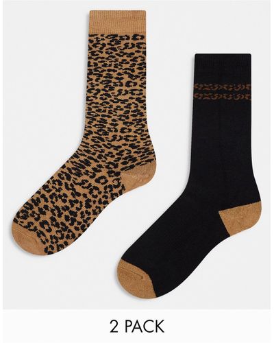 Threadbare Ski - confezione da 2 paia di calzini con stampa leopardata - Nero