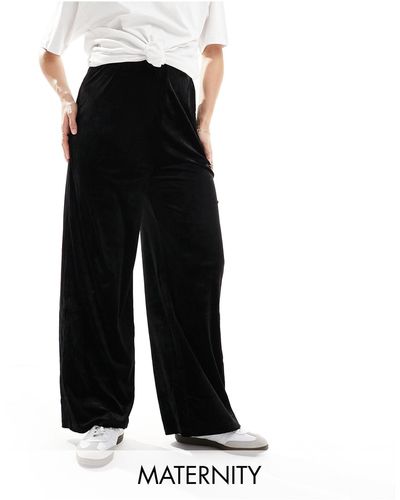 Mama.licious Mamalicious Maternity Velvet Loose Fit Trousers - Black