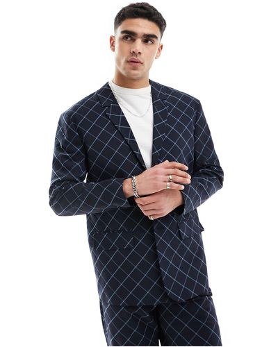 ASOS Relaxed Bias Cut Check Suit Jacket - Blue