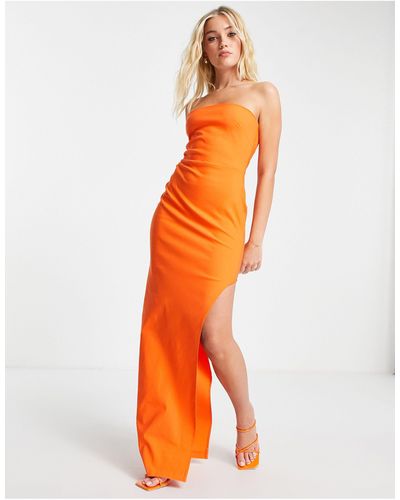 Vesper Bandeau Maxi Dress With Side Thigh Split - Orange
