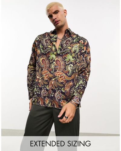 ASOS – locker geschnittenes satinhemd mit paisleymuster - Mehrfarbig