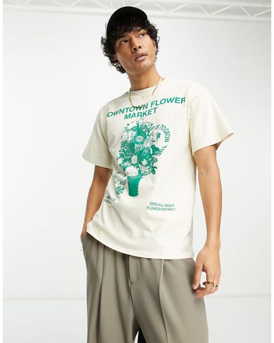 PacSun T-shirt color crema con stampa di fiori - Verde