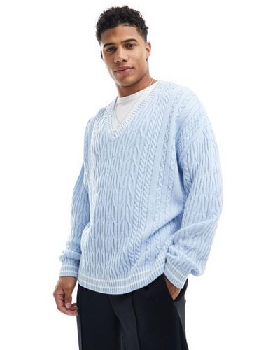 ASOS Oversized Cable Knit Cricket Jumper - Blue