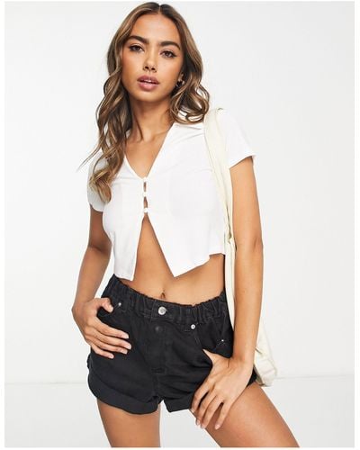 Glamorous Button Front Crop Top - White