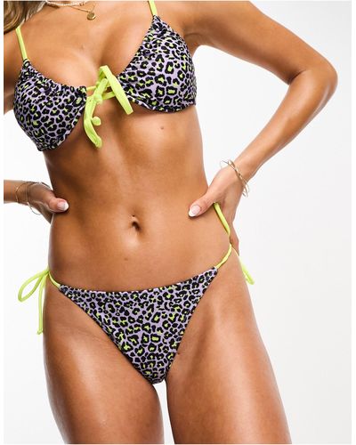 Brave Soul Slip bikini leopardati con allacciatura laterale - Blu