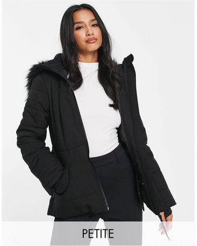 ASOS 4505 Petite Ski Belted Jacket With Faux Fur Hood - Black