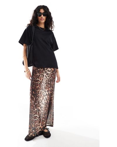 ASOS 2 In 1 T-shirt Dress With Cami Midi Sheer Slip Dress In Leopard Print - Black