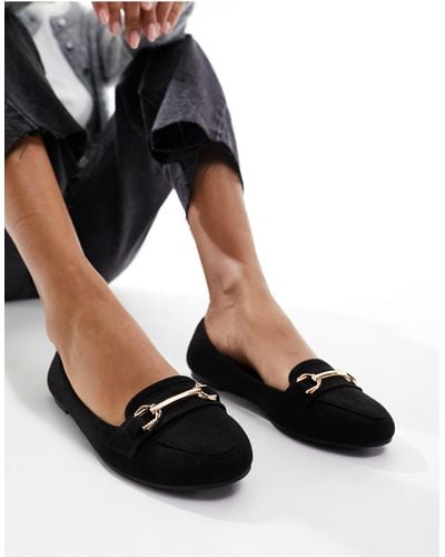 New Look Flat Loafers With Gold Bar - Black