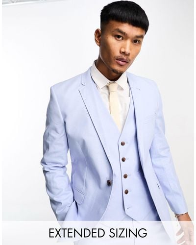 ASOS Super Skinny Linen Mix Suit Jacket - Blue