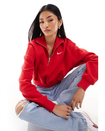 Nike Phoenix Fleece Half Zip Sweatshirts - Red