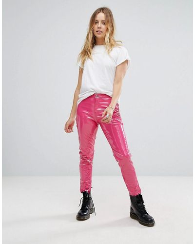 Glamorous Pantalon skinny en vinyle ultra brillant - Rose