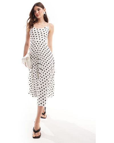 Closet – plissiertes midaxikleid mit polka dots und wasserfallausschnitt - Weiß