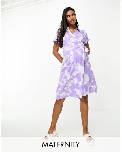 Mama.licious Mamalicious Maternity Wrap Front Midi Dress - Purple