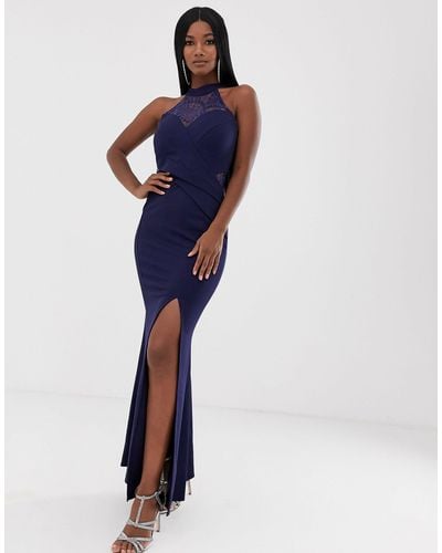 Lipsy Halterneck Fishtail Maxi Dress With Sequin Detail - Blue