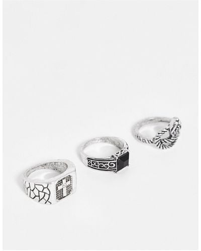ASOS 3 Pack Mixed Ring Set With Vintage Cross And Snake - Metallic