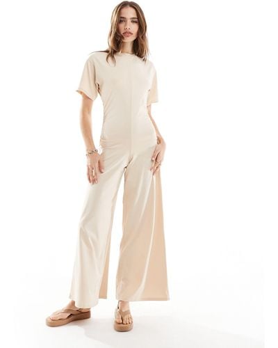 ASOS Ruched Side Jumpsuit With Wide Leg - Natural
