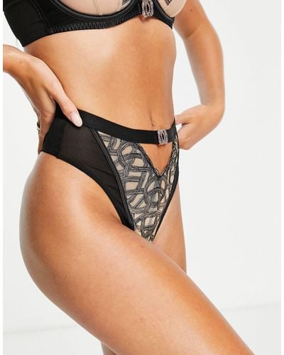 Curvy Kate Scantilly By Lovers Knot Embroidered Lace Thong - Black