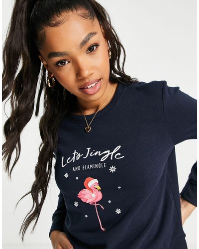 ONLY Kerstmis - Sweatshirt Met Flamingo Print - Blauw