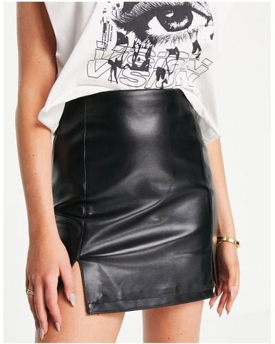 Miss Selfridge Faux Leather Mini Skirt With Side Split - Black