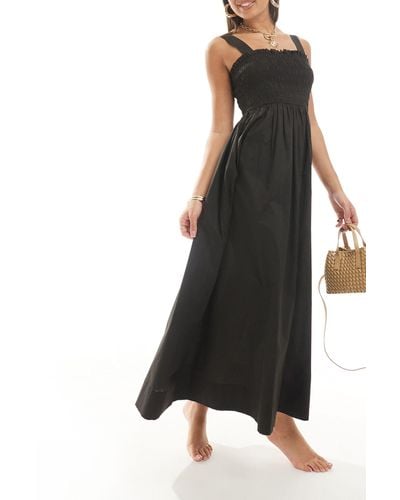 ASOS Shirred Bust Maxi Beach Dress - Black