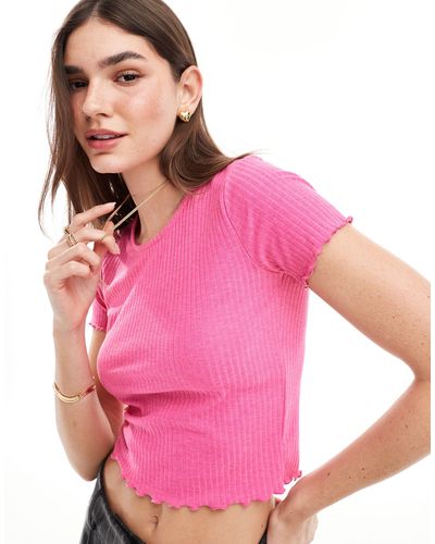 ONLY Cropped Lettuce Edge T-shirt - Pink