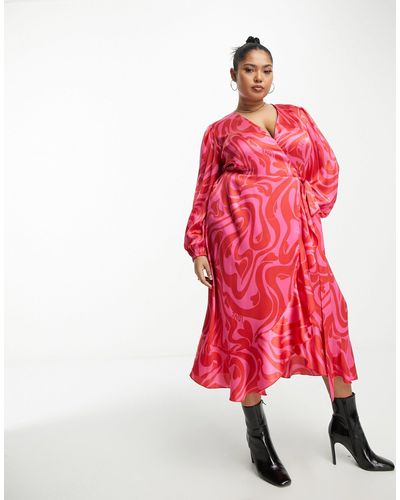 Simply Be Satin Wrap Dress - Red