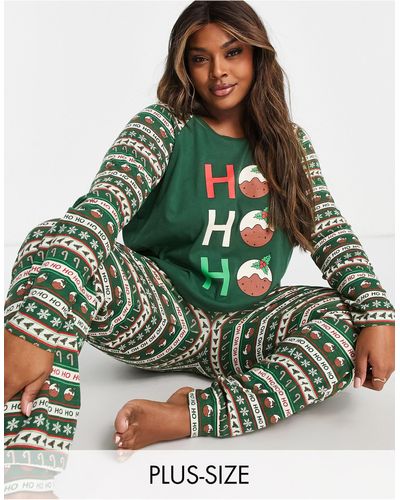 Brave Soul Plus - pigiama natalizio bosco con motivo fair isle e pudding - Verde