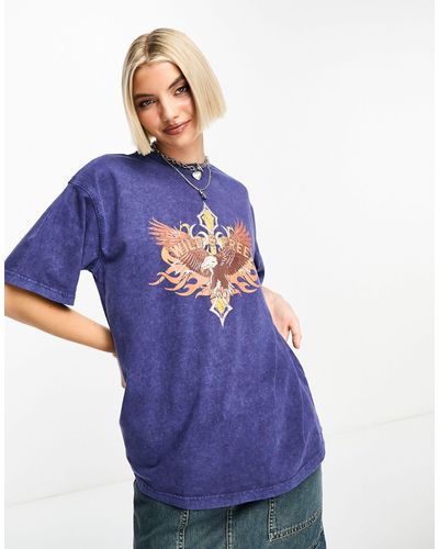 Daisy Street Relaxed T-shirt With Vintage Print - Blue