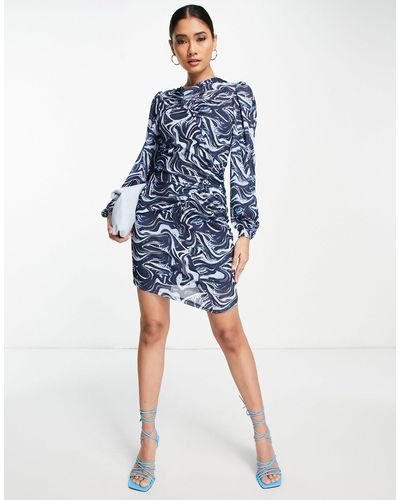 River Island Mini-jurk Met Gerimpelde Voorkant En Asymmetrische Zoom - Blauw