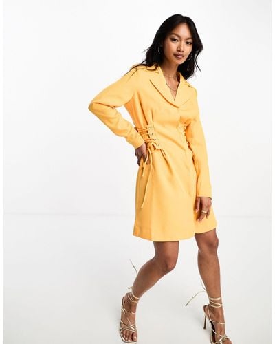 Y.A.S Exclusive Tailored Blazer Mini Dress With Corset Lace Up Side - Yellow