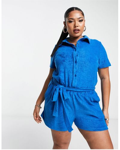 Simply Be Towelling Playsuit - Blue