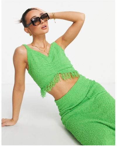 Lost Ink Textured Cami Fringe Top Co-ord - Green
