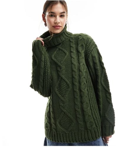 Monki Long Sleeve Heavy Knit Top - Green