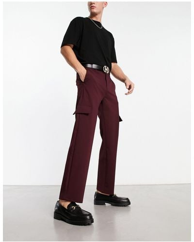 Bershka Pantaloni sartoriali eleganti ampi color bordeaux - Rosso