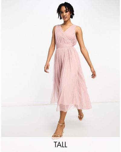 Beauut Tall Bridesmaid Midi Tulle With Bow Back - Pink