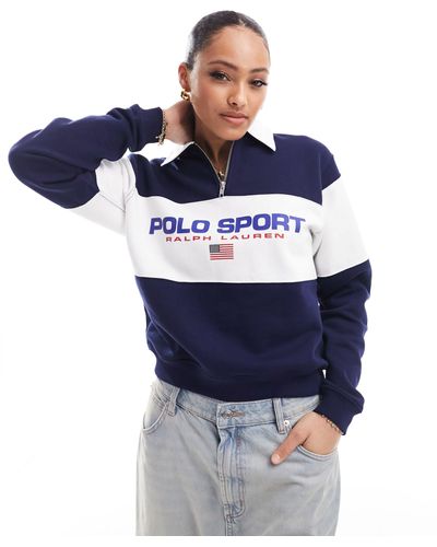 Polo Ralph Lauren Sport capsule - sweat à col zippé et logo sur la poitrine - Bleu